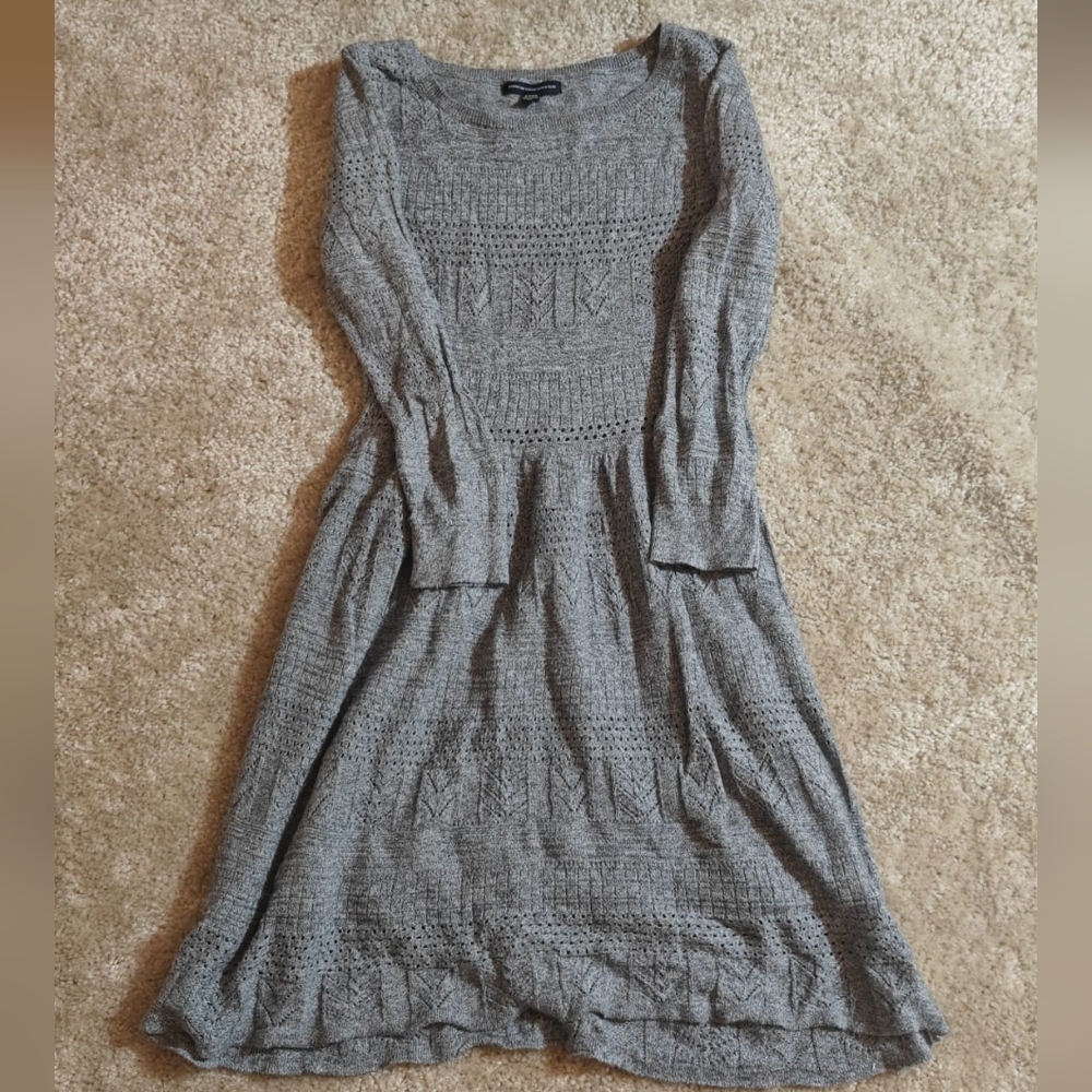 American Eagle Outfitters Gray Textured Long Sleeve Knit Dress